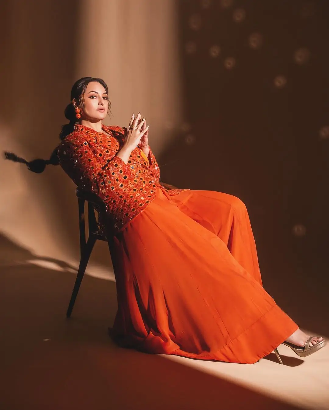 Sonakshi Sinha Wearing Beautiful Orange Gown